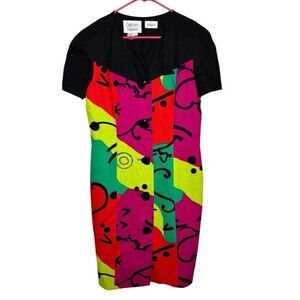 Constance Saunders Womens 80's Neon Dress Neiman Marcus Sz 10 Retro Colorblock